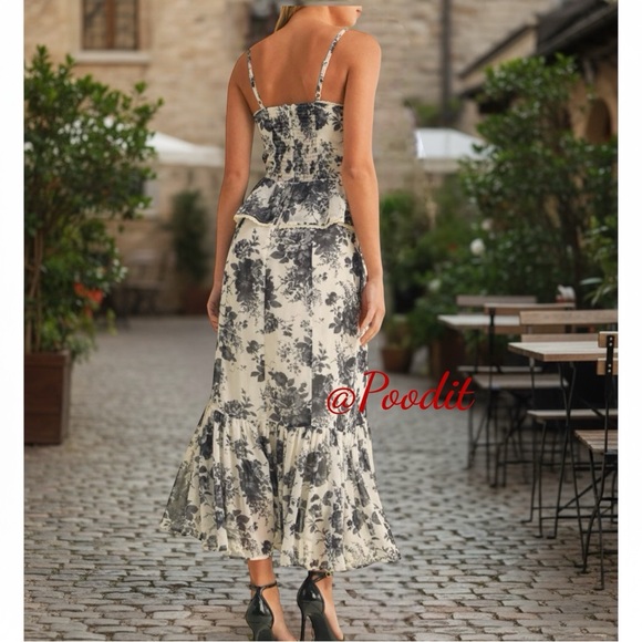 KLESIS ivory and black floral maxi dress S M L - Picture 2 of 6